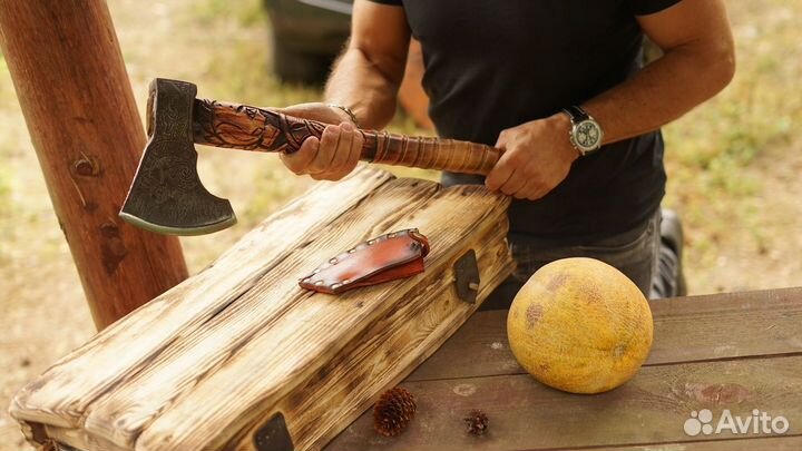 Славянский рунный кованый топор Драккар подарок