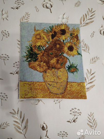 Картина Ван Гог подсолнухи вышитая бисером
