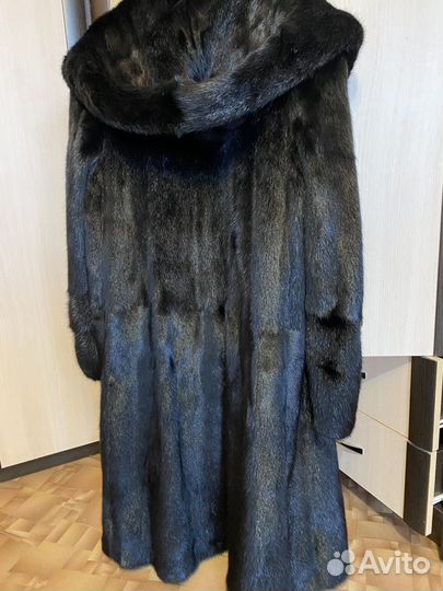 Шуба Норковая черная с капюшоном 50/52/54