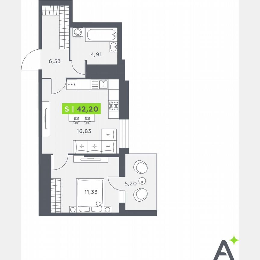 1-к. квартира, 41,8 м², 9/12 эт.
