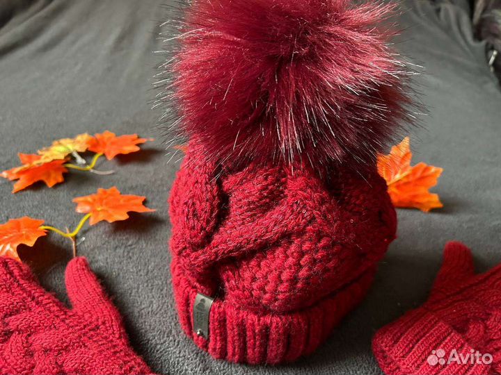 Шапка женская+варежки в подарок