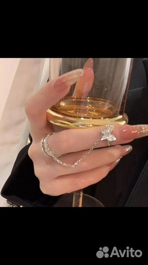 Кольцо с бабочкой двойное с цепочкой