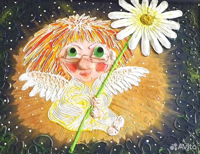 Картина, арт-фэнтези, ангел, ромашка