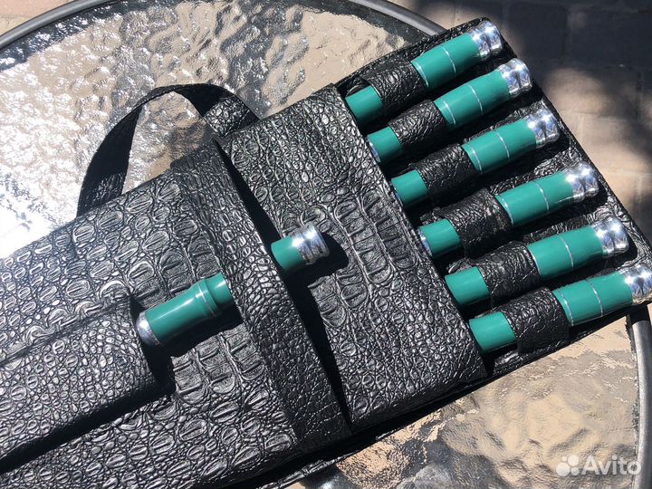 Шампуры в кожаном чехле подарочные (зеленый)