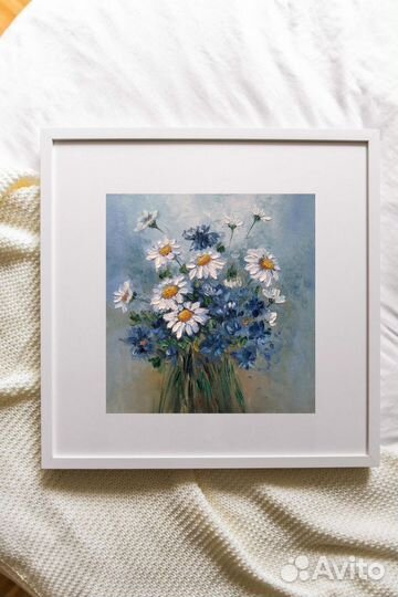 Картина Маслом Цветы Ромашки и Васильки