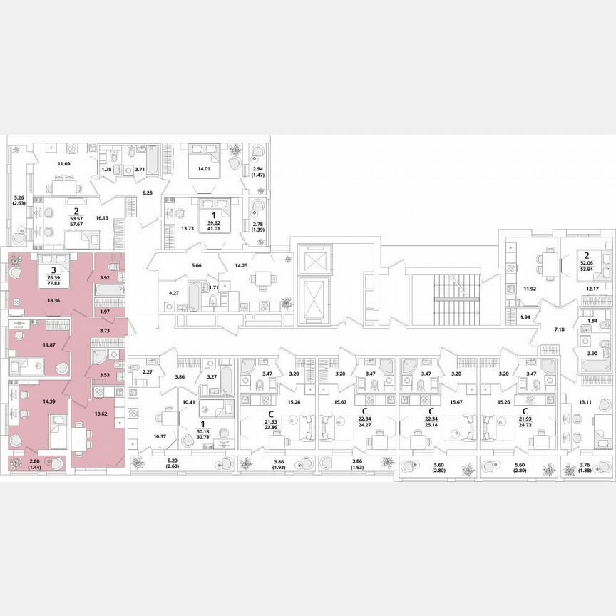 3-к. квартира, 77,8 м², 10/12 эт.