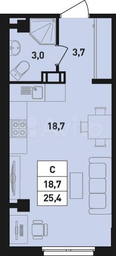 Квартира-студия, 25,4 м², 8/18 эт.