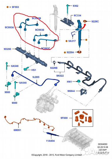 Топливные трубки форсунок Ford Transit 8 MK8