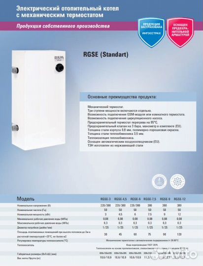 Элек.отопительный котел rispa standart rgse-12 (38