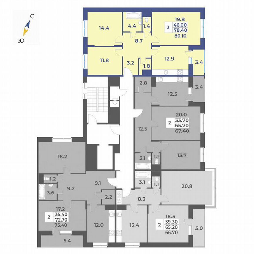 3-к. квартира, 80,1 м², 3/5 эт.