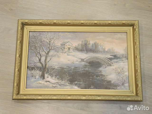 Картина зимой зимний пейзаж в рамке