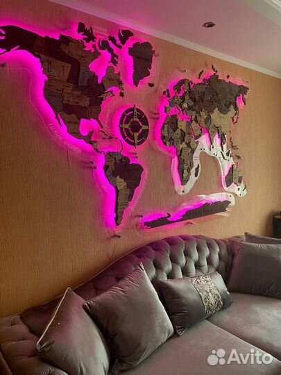 Карта мира на стену с подсветкой