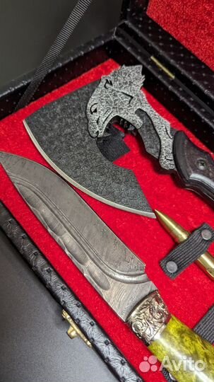Нож дамаск+ Топор. Набор в кейсе