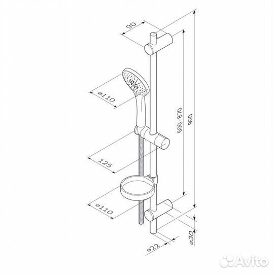 Душевой гарнитур AM.PM Spirit F0170064 штанга, шла