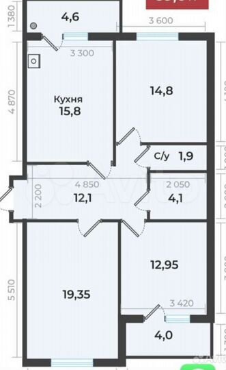3-к. квартира, 94 м², 11/18 эт.