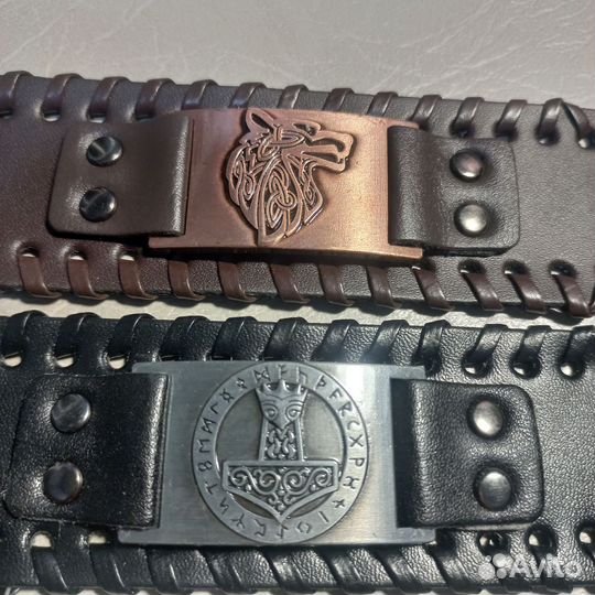 Браслеты коженный языческий,волк,молот тора
