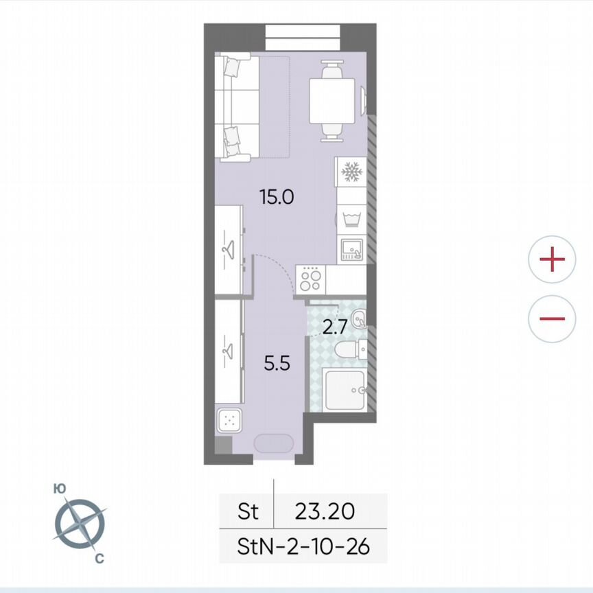 Квартира-студия, 23,2 м², 19/28 эт.