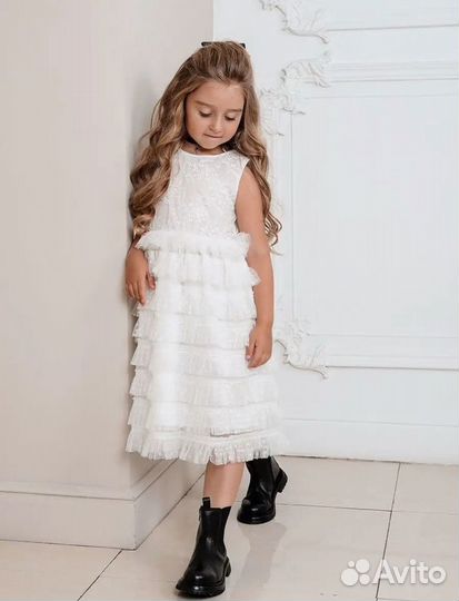 Платье белое праздничное для девочки 116-122