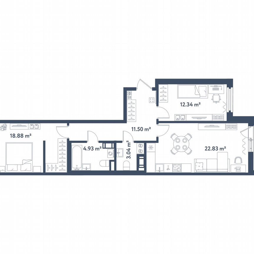 2-к. квартира, 75,4 м², 6/11 эт.