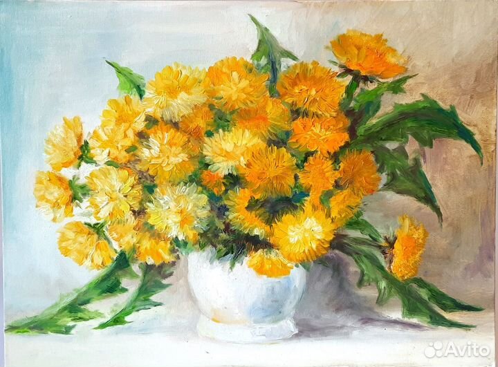 Букет одуванчиков Картина маслом на холсте 30\40