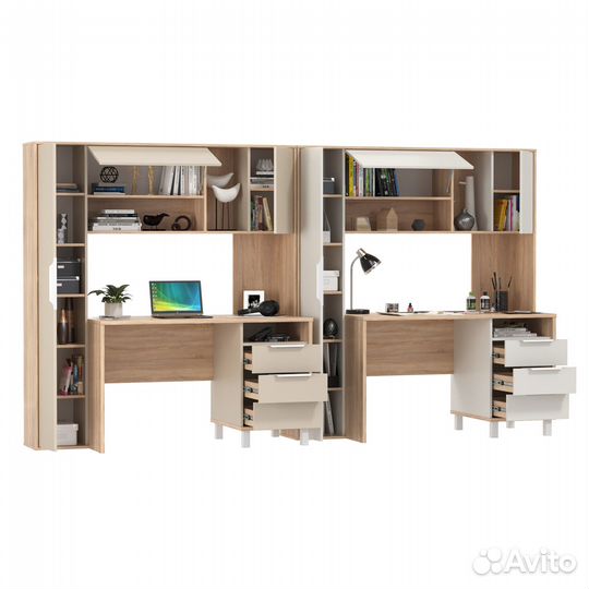 Два стола компьютерных Mobi Комфорт 12.95N цвет дуб сонома/белый/сатин, 324х60х180