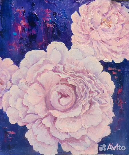 Картина маслом на холсте цветы ручная работа