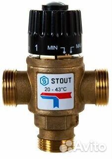 Смесительный клапан stout 3/4 нр, 20-43С, KV 1.6 S