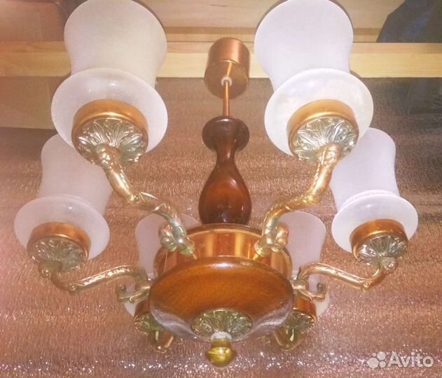 Люстра бронза с деревом 6 рожков старинная