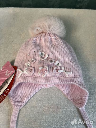 Шапка зимняя для девочки 36-38 помпон кролик