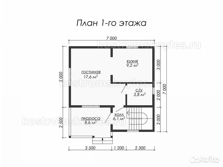 Дом из бруса 7 х 7 м 73.5 м.кв с террасой