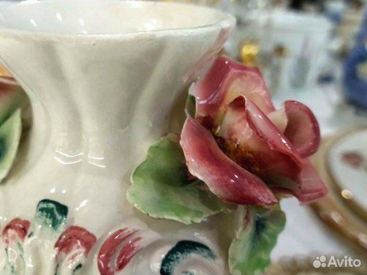 Винтаж ваза с лепкой Розы Италия