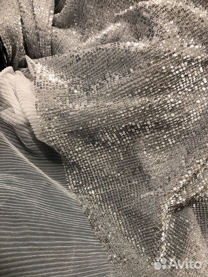 Ткань сетка с пайетками серебро