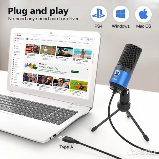 Fifine металлический USB конденсаторный записывающ