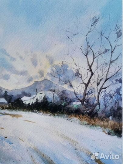 Картина акварель пейзаж Щебетовка Отузы