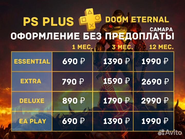 Подписка PS Plus + Игра doom Eternal для PS4/PS5