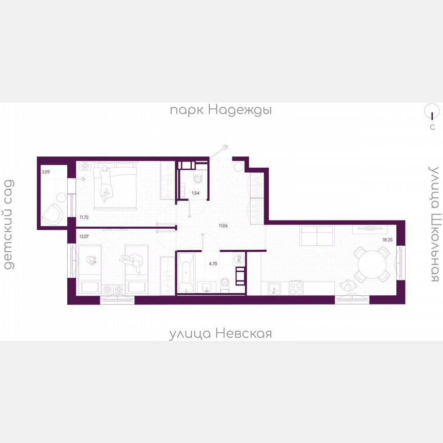 2-к. квартира, 60,3 м², 4/5 эт.