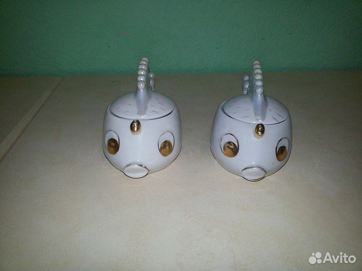 Шкатулки, икорница. Фарфор рыбки