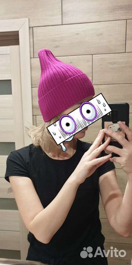 Шапка бини розовая, цвет фуксии, малиновая