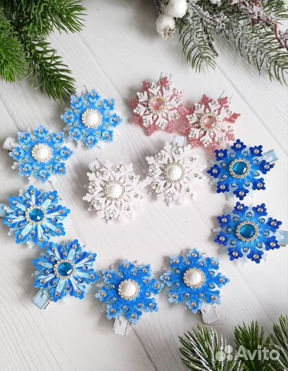 Заколки (зажимы) Снежинки (пара)