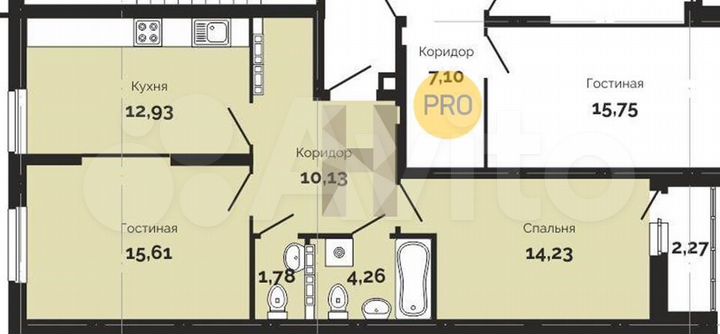 2-к. квартира, 61,3 м², 12/25 эт.