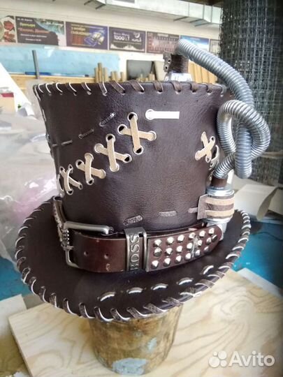 Шляпа - цилиндр стим-панк. Кожа