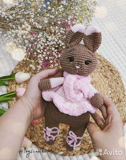 Вязаный заяц Амигуруми хлопок ручная работа