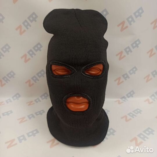 Балаклава-маска вязаная на флисе 9596, чёрная