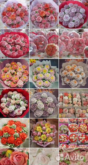 Букеты и коробки из зефирных цветов ручной работы