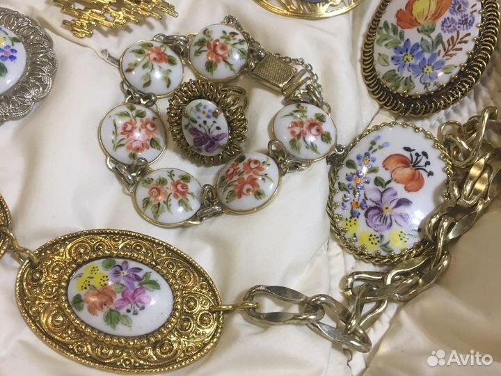 Редкие Брошь, подвеска, браслет кобальт фарфор