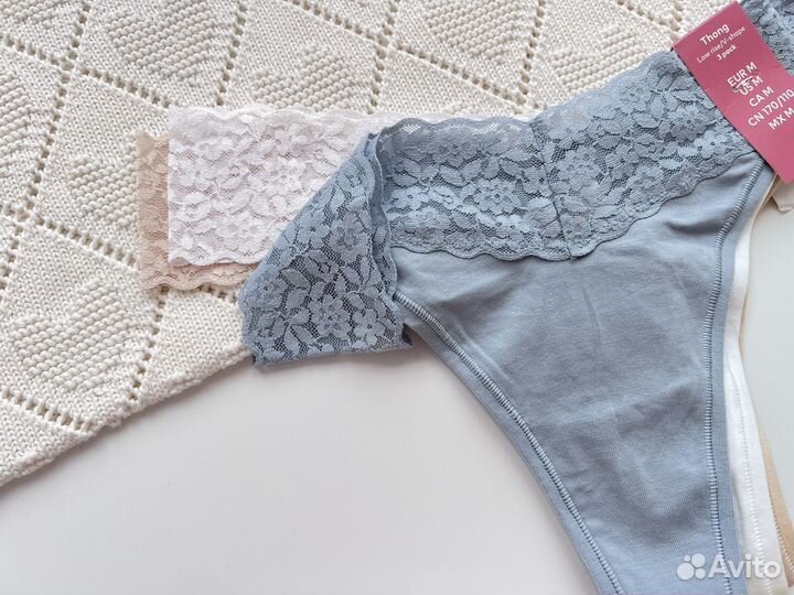 Трусы стринги кружевные с хлопком hm M, XL