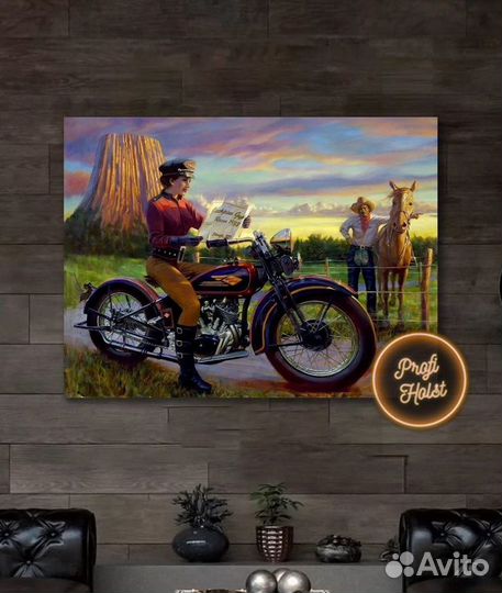 Картины ретро с мотоциклами на хлопковом холсте