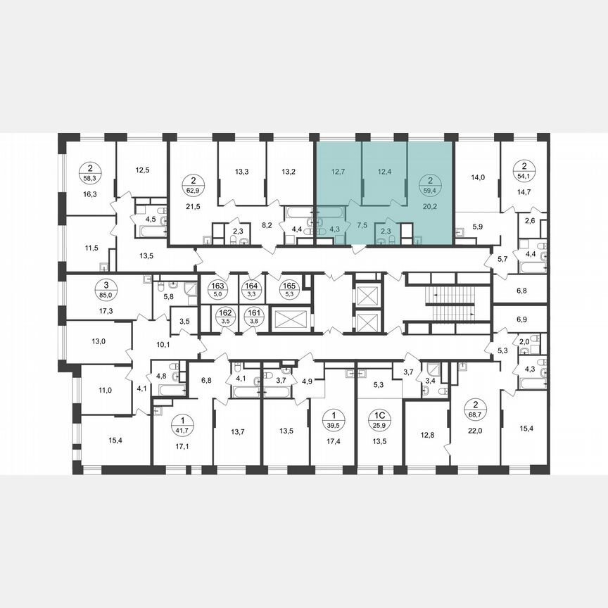 2-к. квартира, 59,4 м², 17/22 эт.