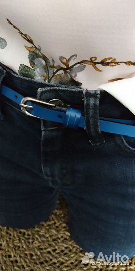 «Ремень из натуральной кожи голубого цвета»