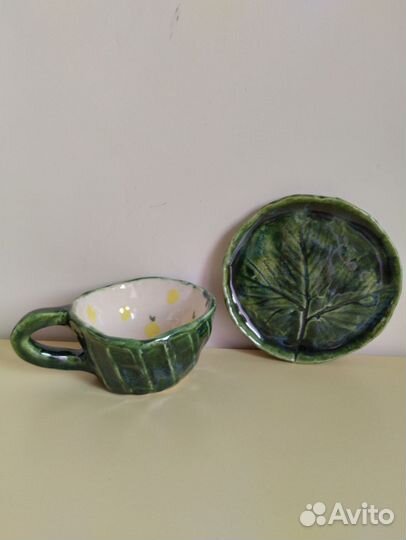 Чашка с блюдцем керамическая ручной работы